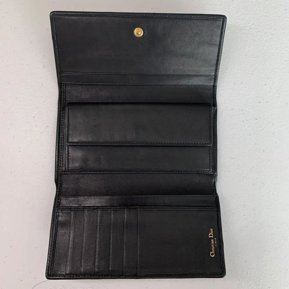 Christian Dior cannage Black leather long wallet authentic with COA